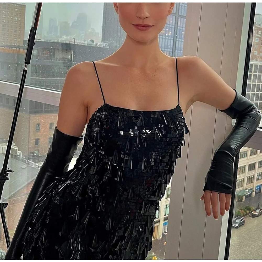 Alice + Olivia Vegan Leather Black Long Opera Dress Gloves